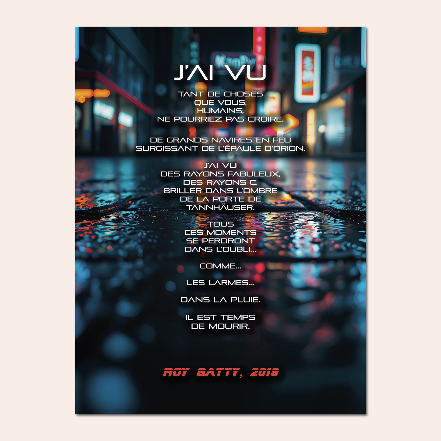 Monologue des larmes sous la pluie (Blade Runner) - Pierre Fauvet